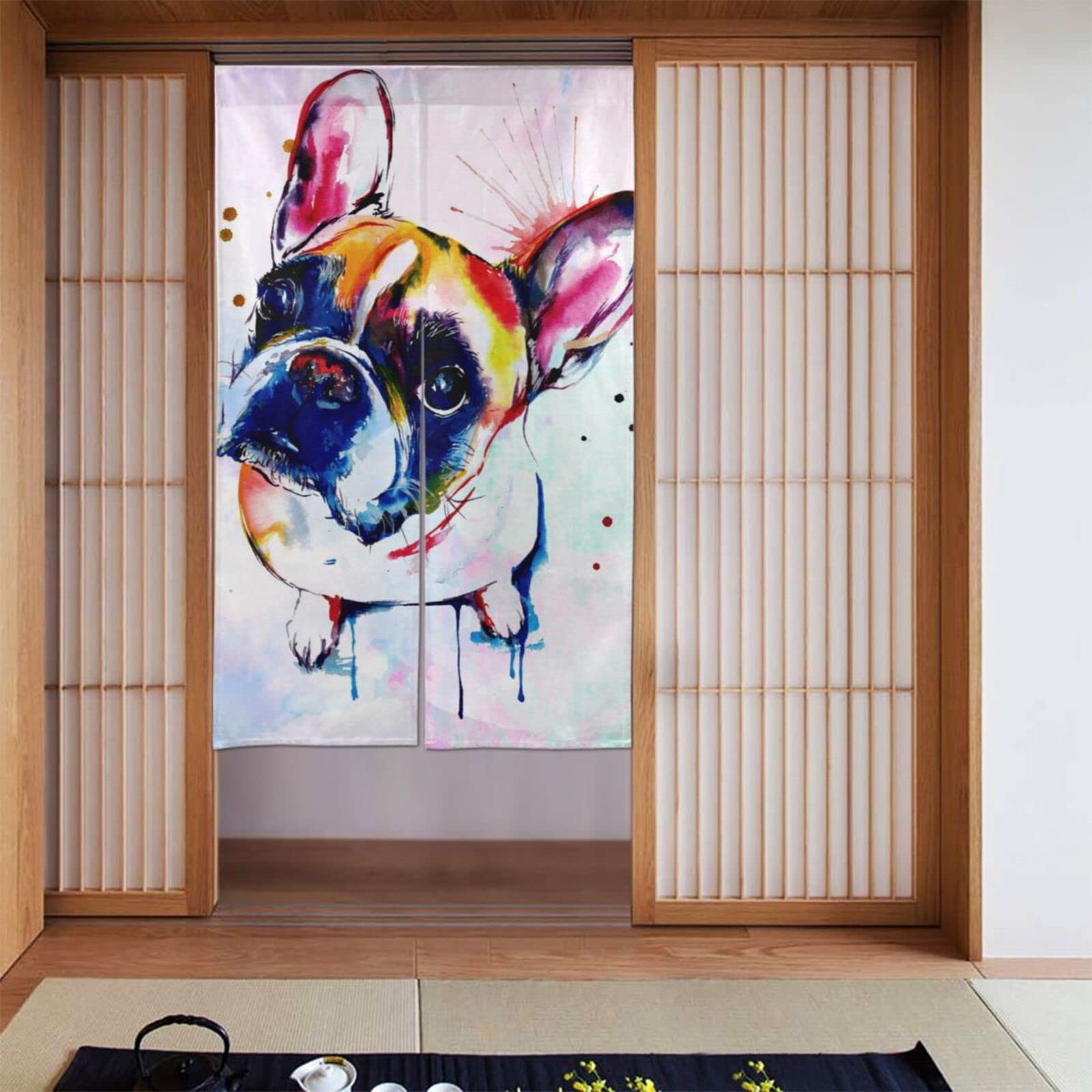 Amazon｜のれん フレンチブルドッグ 水彩犬 間仕切り おしゃれ 遮光